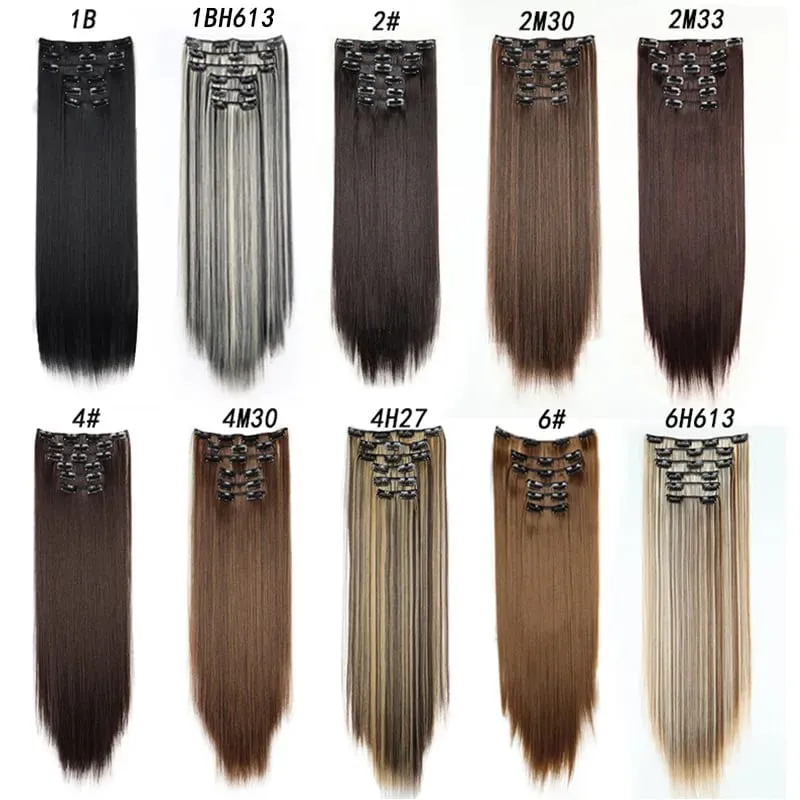 24Inch 16 Clips in Hair Extensions Long Straight Hairstyle Blonde Black Hairpieces Heat Resistant False Hair Daily Use Cosplay — image 4