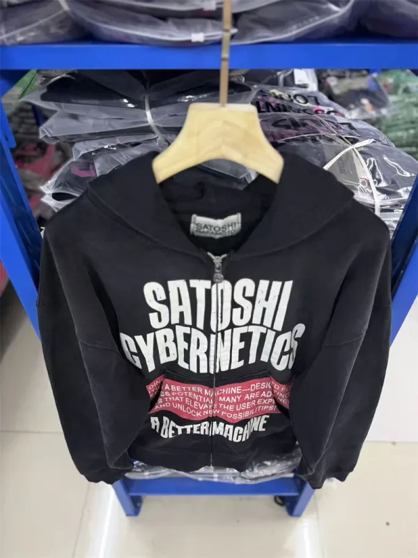 New SN Letter Printed Washed Retro Splashed Ink Zipper Hoodie Street Casual Cotton Loose Versatile Sports Oversize Trendy Top — image 11