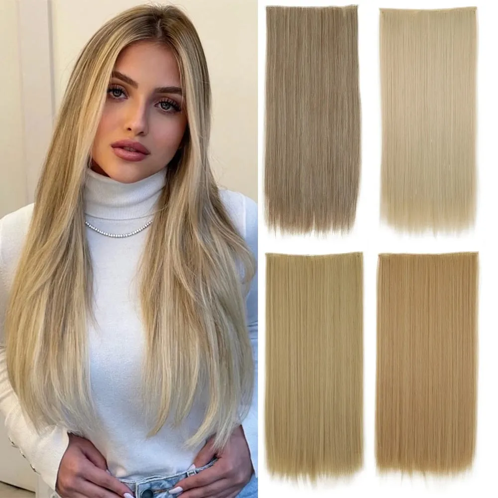 Synthetic 24Inch Hair Extensions OnePiece 5 Clips Long Straight Hairstyle Heat Resistant Fake Hairpiece For Women Natural Brow — image 2