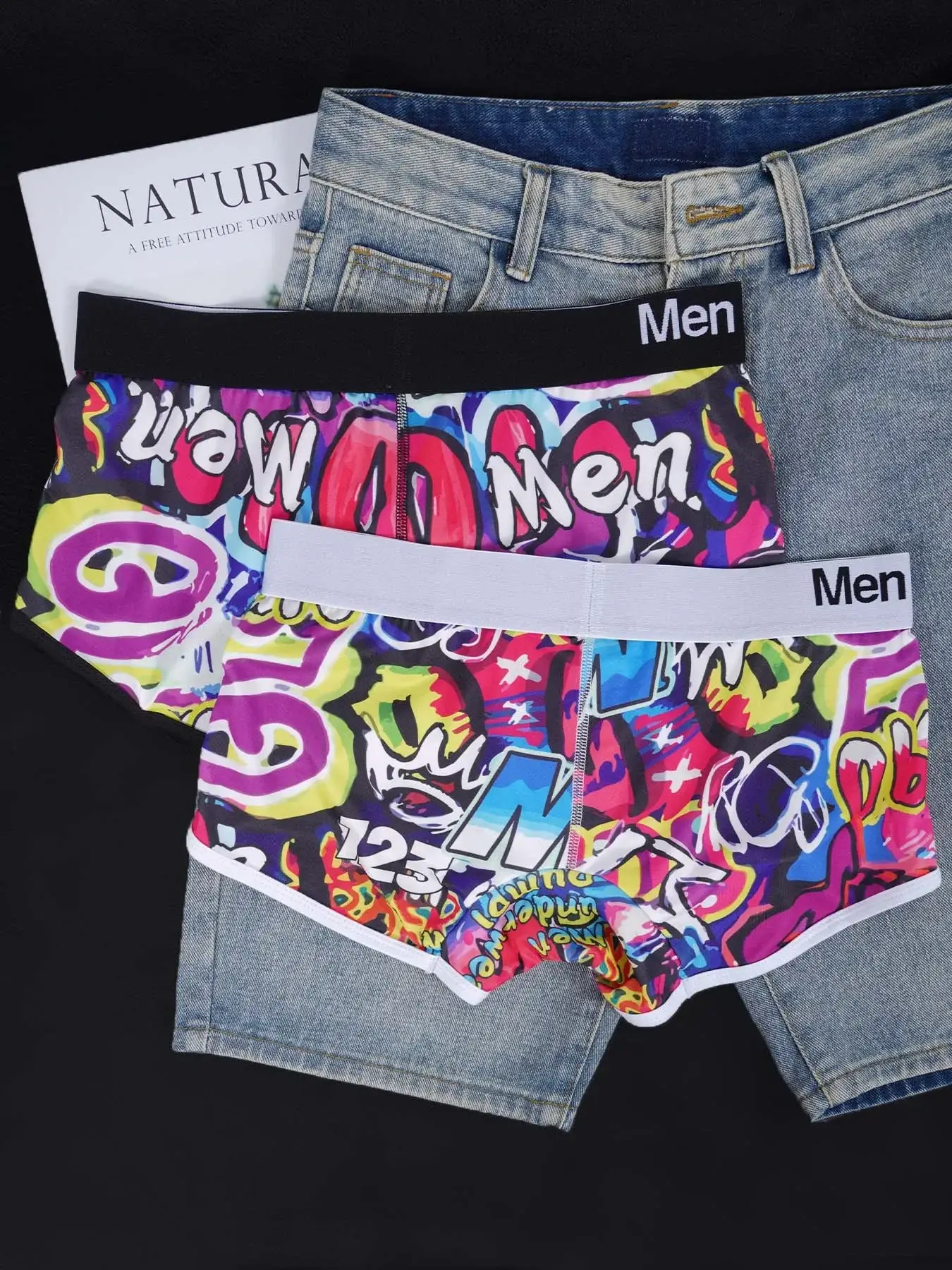 1- 4PCS Men's Cotton Nylon Blend Boxer Briefs All-Over Graffiti Print Wide Elastic Waistband Non-Tight Fashion Sport Underwear — image 5