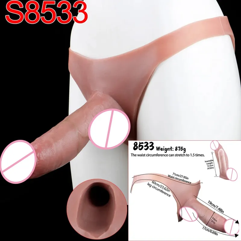 Gode ​​Long et creux à sangle pour homme, pénis Ultra réaliste, manches longues, pantalon, couverture de coq masculin, jouets sexuels