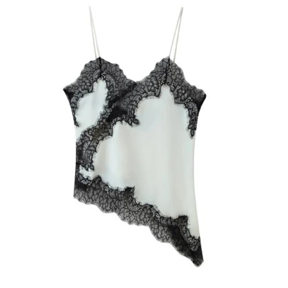 Women Sexy Satin Lace Trim Cami Tops Silk V Neck Spaghetti Strap Tanks Tops Y2k Coquette Loose Going Out Camisoles Streetwear — image 12