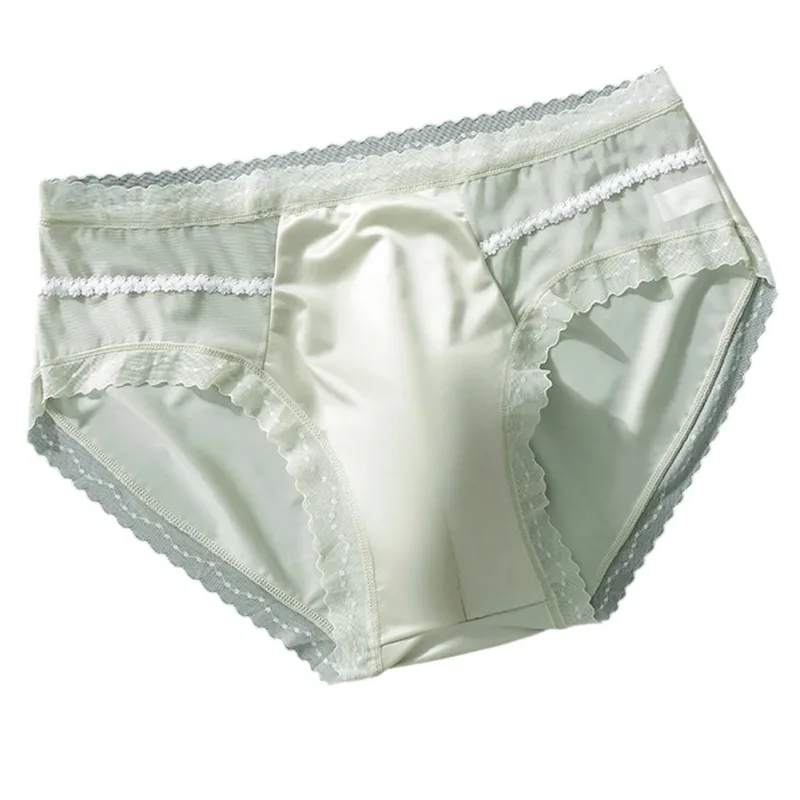 Men's Sexy Lace Thin Seamless Ice Silk Briefs Underwear 3D Bulge Pouch Panties U Convex Sexy Underwear Ice Silk Lace Thin