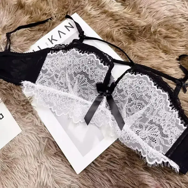 Soutien-gorge push-up pour petite poitrine – Ensemble bralette en dentelle chic français sans fil, soutien confortable, sous-vêtements anti-affaissement pour petites femmes