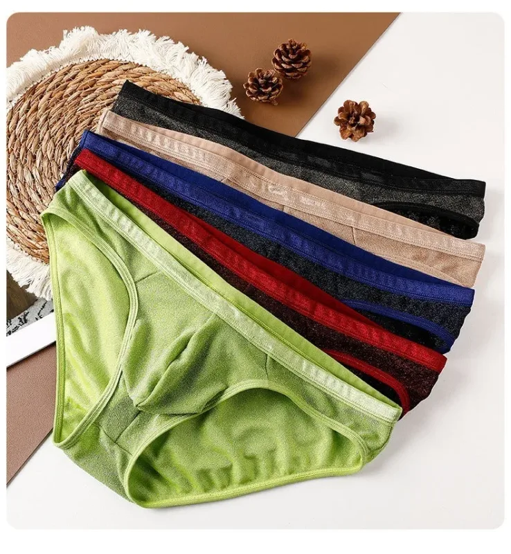 Men's Ice Silk Triangle Panties Sexy U-Shape Thin Briefs Breathable Mesh Low-Waist Underwear — image 14