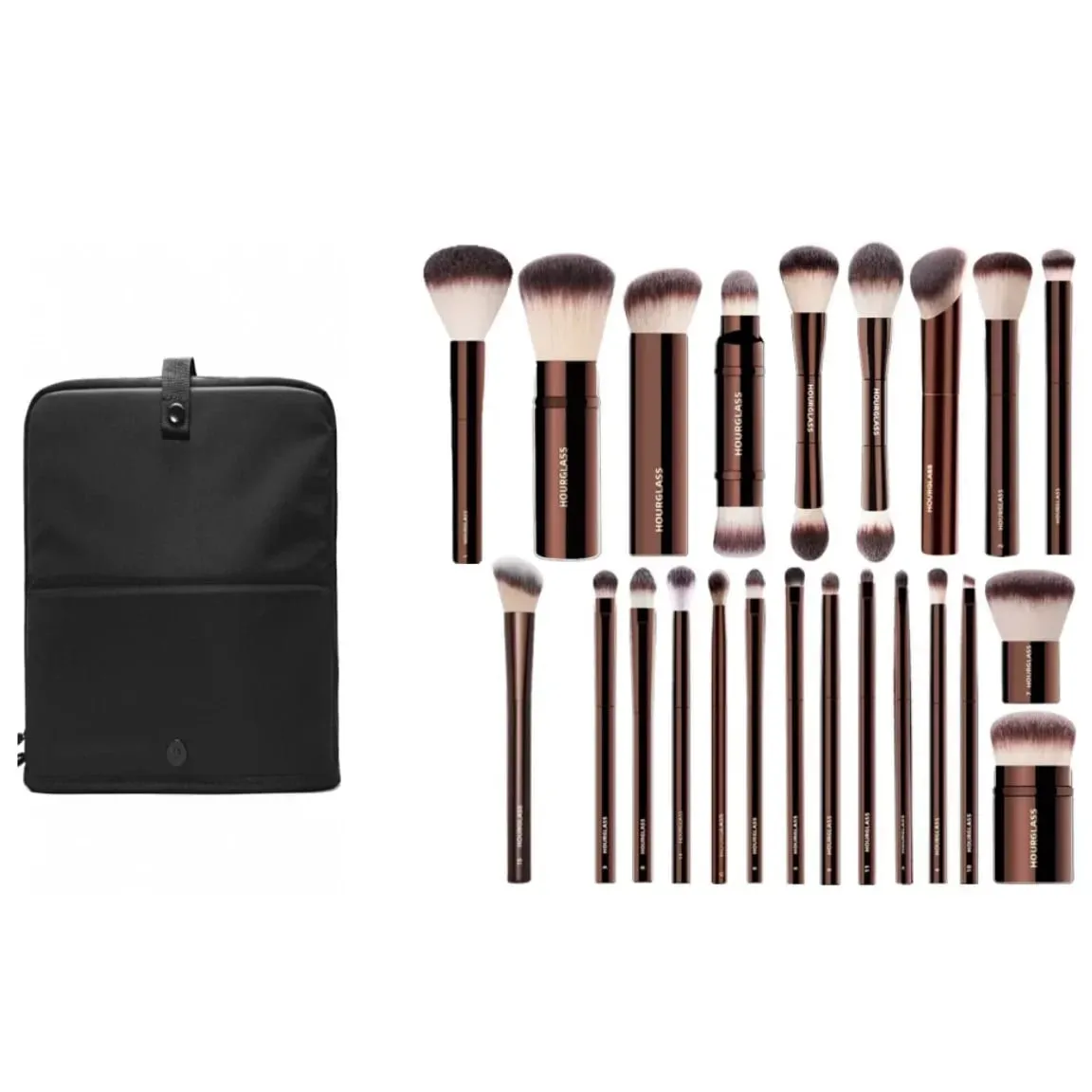 Clessidra Set completo di pennelli per trucco di lusso da 23 pezzi, morbidi capelli sintetici, manico in metallo, set completo di pennelli cosmetici, custodia gratuita