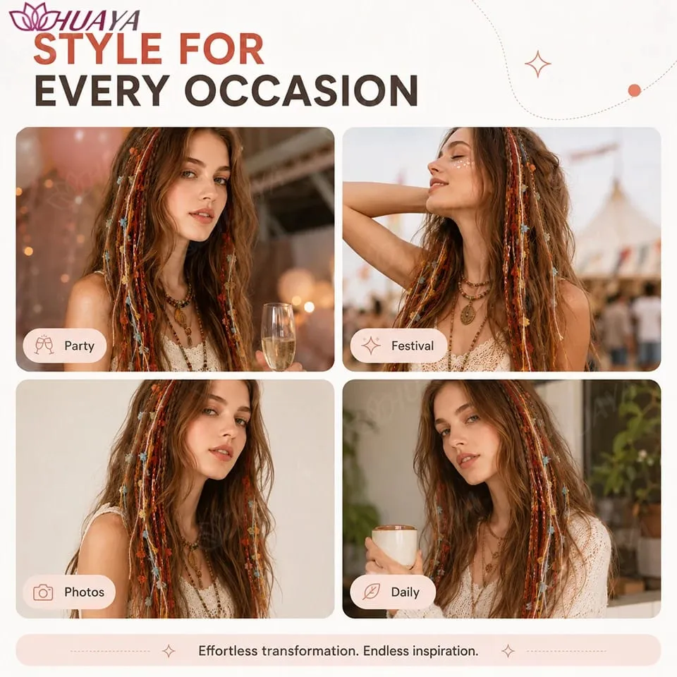 Synthetic Colorful Clip-in Hair Extensions Boho Yarn Dreadlock Braids Festival Party Hair Accessories for Women — image 7
