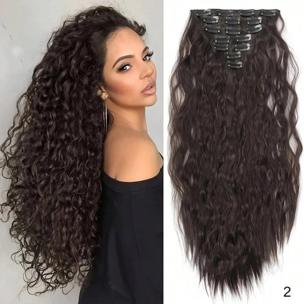 Synthetic Clip In Hair Extensions 7PCS Set Kinky Curly 20inch Long Clip On Hairpiece Style For Women Girls Daily Party — image 16