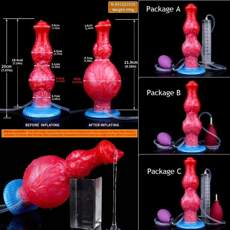 Inflatable Squirting Horse Dildo Anal Plug Silicone Ejaculating Penis with Knot G Spot Anal Trainer Gay Sex Toy Men Women