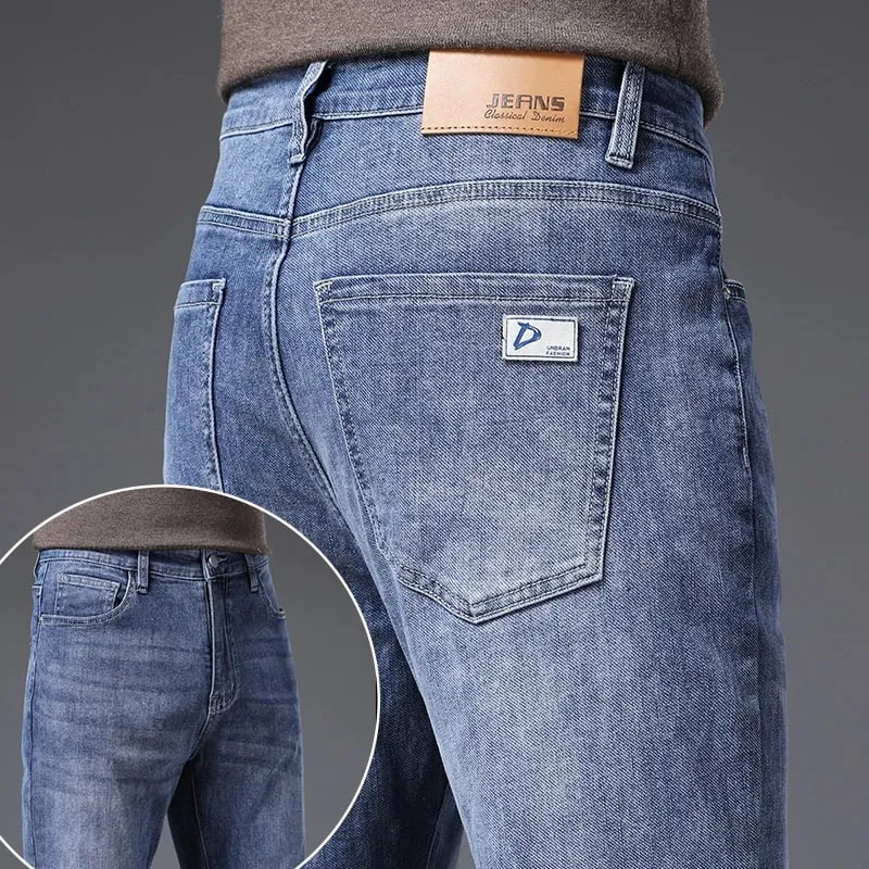 Men's Soft Stretch Straight Jeans Business Casual Slim Fit Wash Denim Pants Korean Fashion Blue Gray Male Brand Trousers — image 17