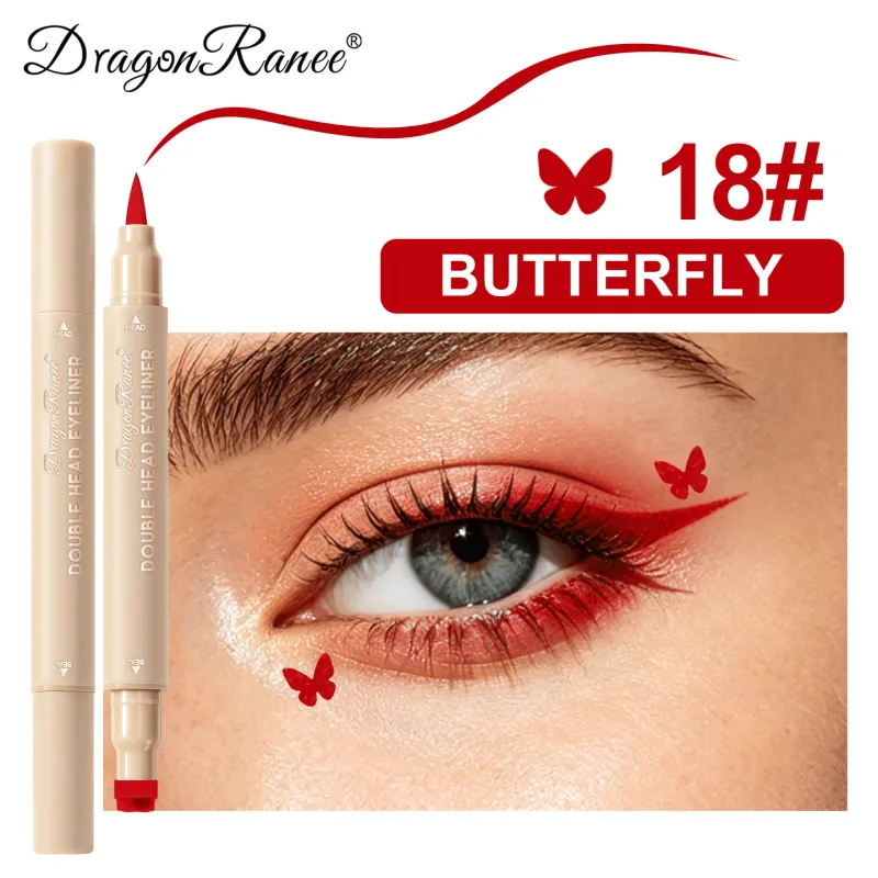 Double-ended Love Star Butterfly Liquid Eyeliner Waterproof Smudge-Proof Quick Drying 2 in 1 Colorful Stamp Eye Line Pen Makeup