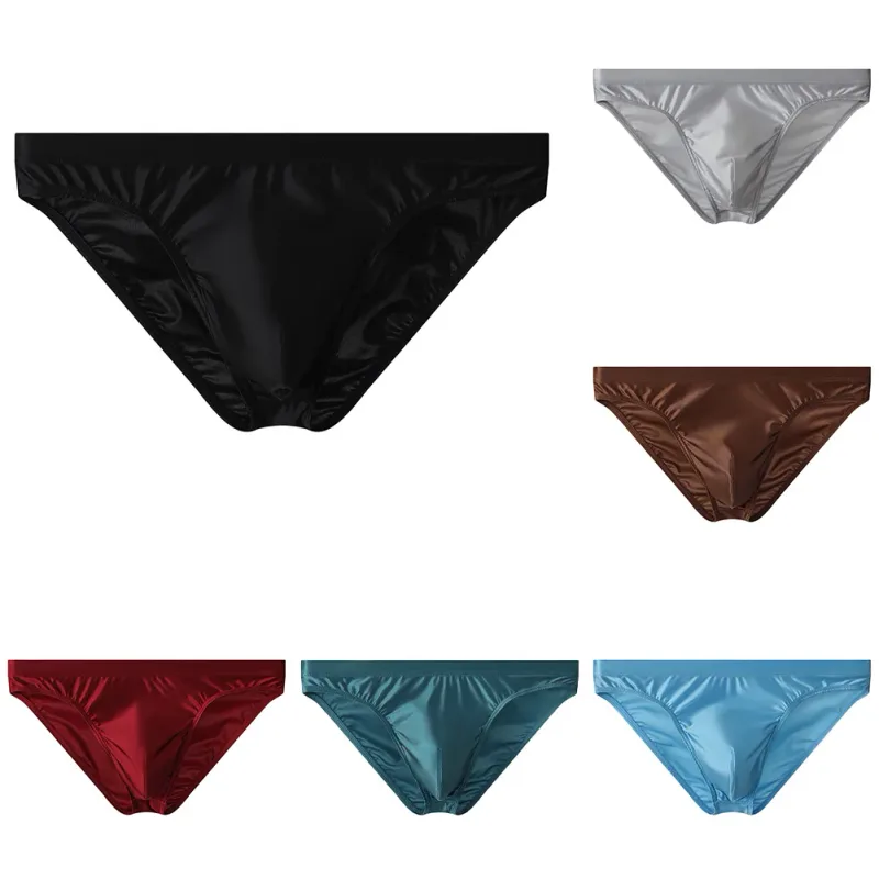 Luksus brun satin herrebikini trusser Høj elastisk linning Glat skinnende underbukser med 3D konturpose Åndbar intimitet — image 8