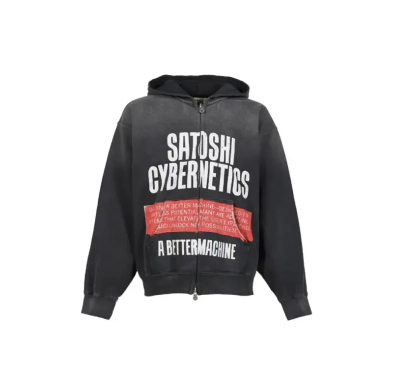 New SN Letter Printed Washed Retro Splashed Ink Zipper Hoodie Street Casual Cotton Loose Versatile Sports Oversize Trendy Top