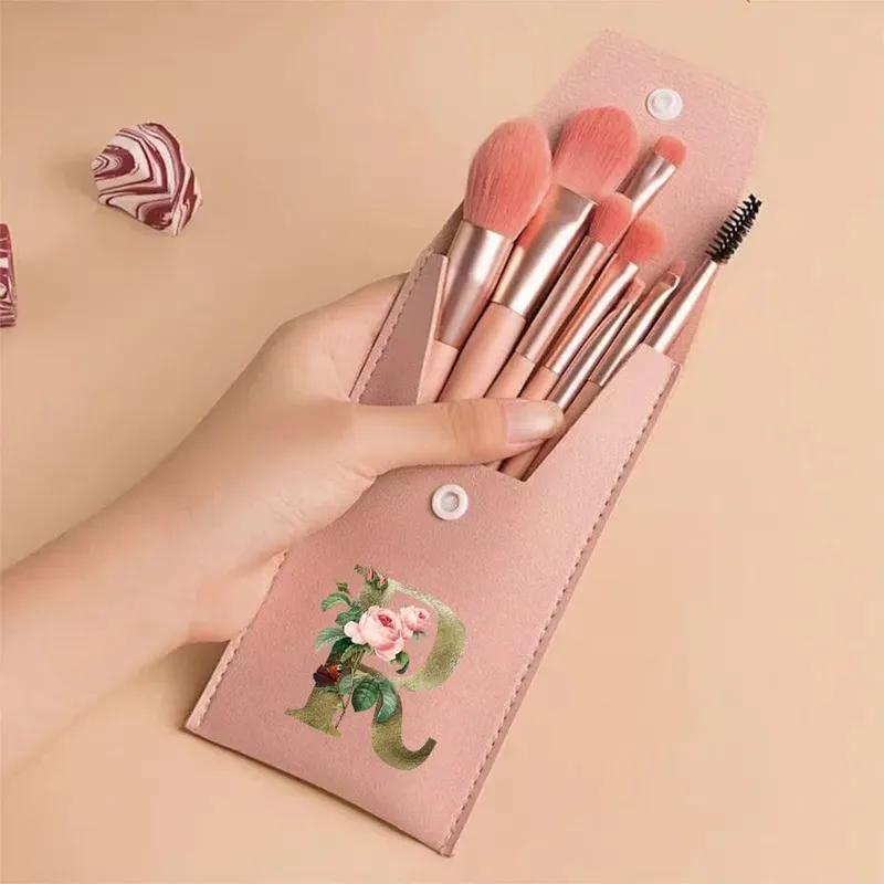 Beginners Makeup Brushes Set - Soft Fluffy Brushes For Face & Eye With PU Bag Ideal For Makeup Artists Golden Flower Pattern — image 8