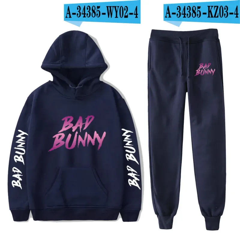Harajuku Comfortable Funny bad bunny Print Sweatshirt Sweatpants Suit Men/Women Hoodies+ Trousers Suit Cute 2 Piece Set Clothes — image 54