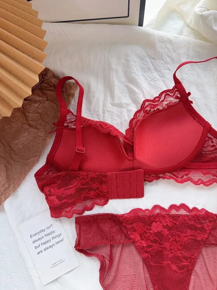 Cute Red Bra and Panty Set Women Comfortable No Wire Push Up Lingerie Sexy Bridal Wedding Lingerie Set Girls Birthday Present — image 5
