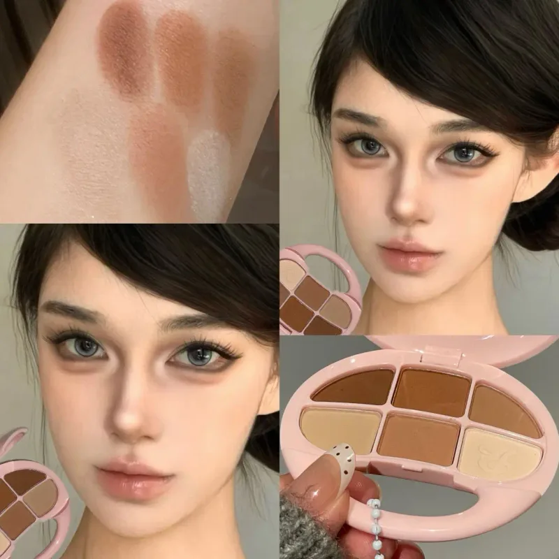 Pink Brown Six Color Eye Shadow Disk Low Saturation Matte Pearlescent Eyeshadow Palette Korean Makeup Matte Shimmer Eye Cosmetic — image 8