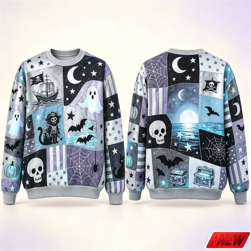 Halloween Splicing Patterns Sweatshirt Men 3D Print Pumpkin Cat Long Sleeve Pullover Hoodie Quick Dry Holiday Costume Top Unisex — image 9