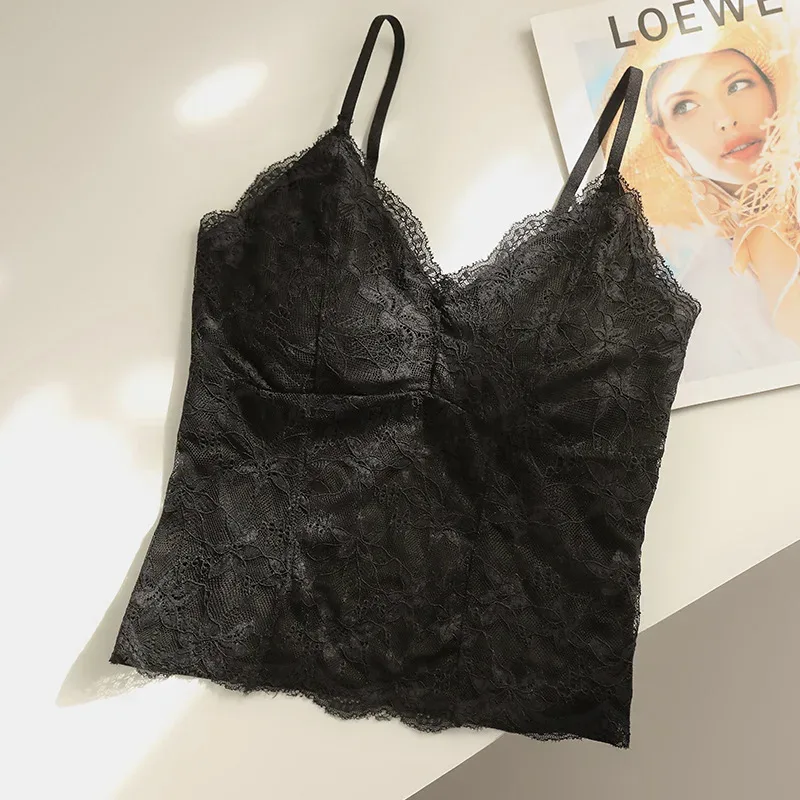 Sexy Pure Hot Girl Lace Ladies' Tank Top Camisole Girl's Bra Pad Slim Base Layer Strapless Top Women Camisole Vest Everyday Wear — image 2