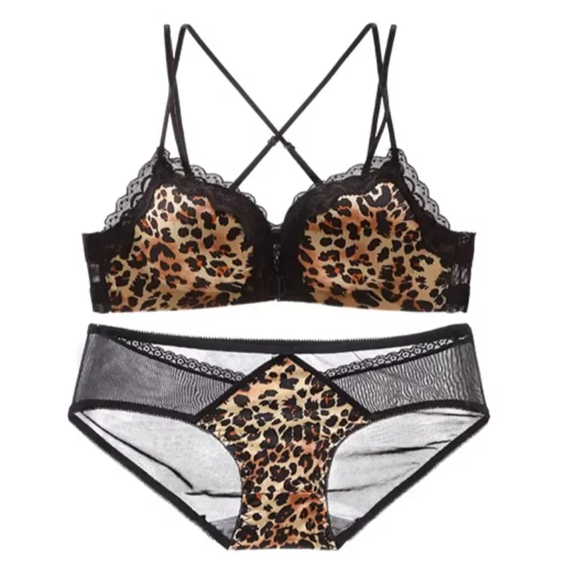 Bestselling Leopard Print Sexy Lingerie Set for Women Front Closure Push Up Bra Lift Up Support Comfort Daily Intimates Wear — image 4