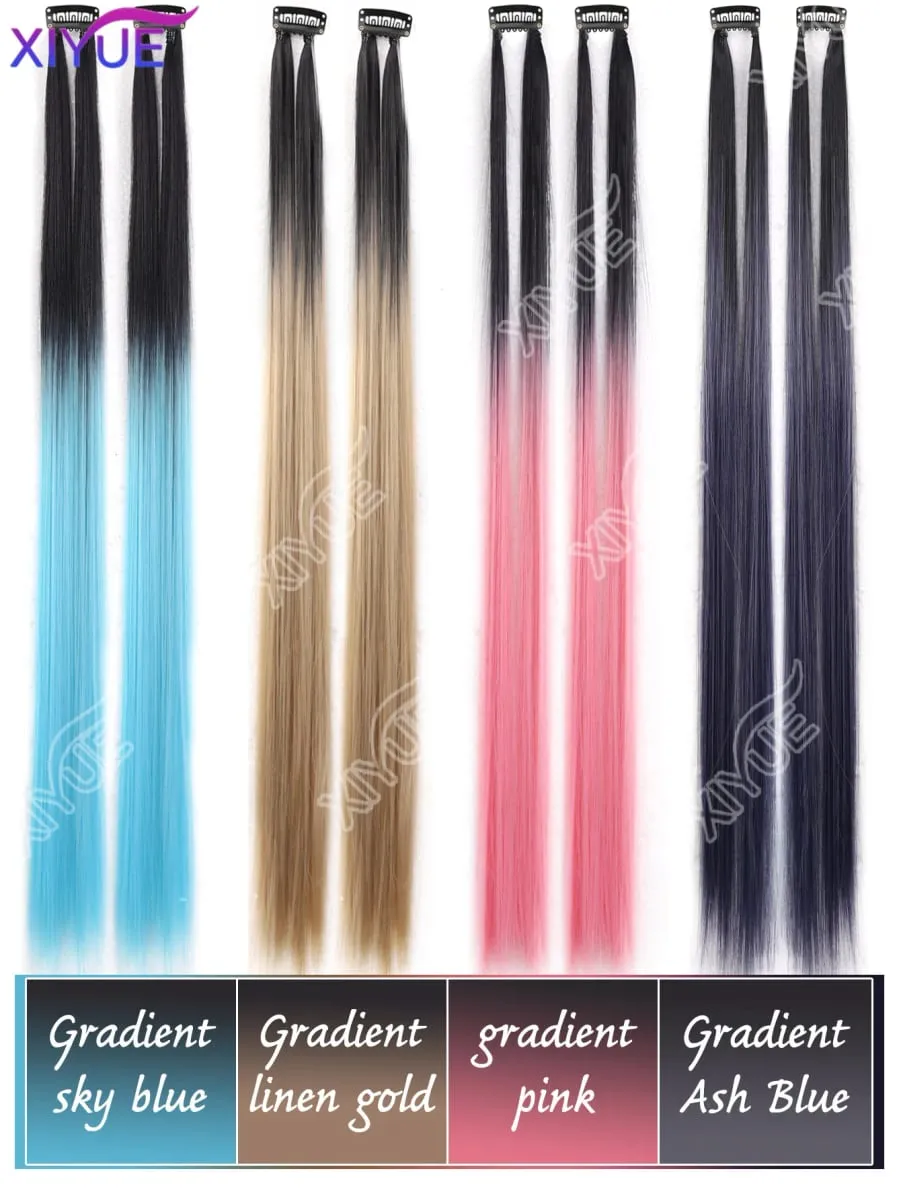 XY Hair Extensions 2pcs/pack Straight Extensions Multi-Colors Highlights Synthetic Hair Rainbow Hairpieces for Girls Halloween — image 5