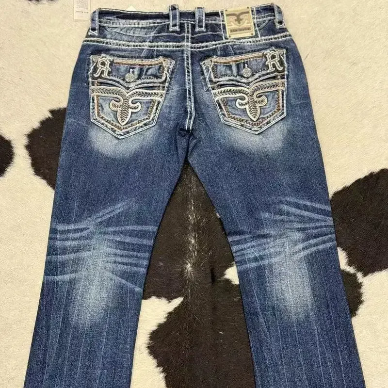 Washed Old Design High Street Loose Straight Wide-leg Slightly Pulled Jeans Clothing Cargo Men's Trousers Purple Brand for Men