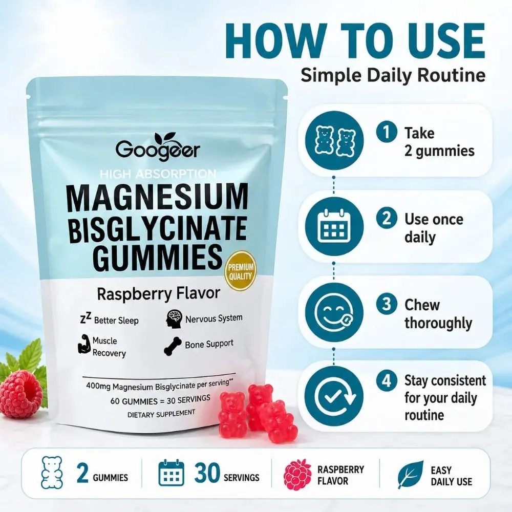 Magnesium Bisglycinate Gummies Raspberry Flavor 400mg Magnesium Vitamin D3 Zinc High Absorption 60 Count Daily Supplement — image 5