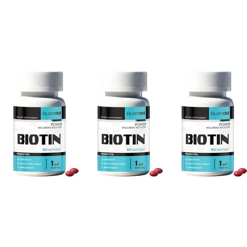Bushaid Biotin 5000mcg Softgels Hair Skin Nails Vitamin B7 Keratin Support Energy Non-GMO Gluten Free 60 Softgels 60 Day — image 8