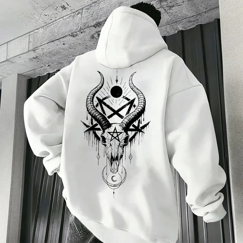 Autumn Winter Male Top Casual Pullover 666 & Inverted Cross Men's Gothic Hoodies Demonic Horror Face Print Sweatshirt Streetwear — image 2