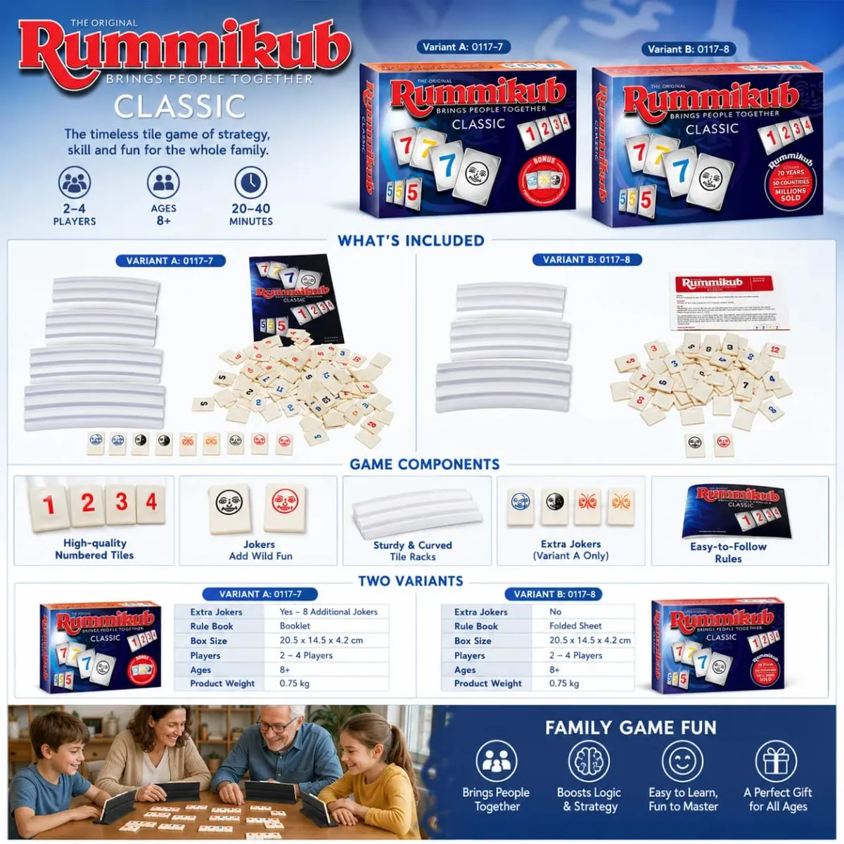 Rummikub Classic Number Tile Strategy Board Game with Racks Family Party Kids Adults English Version — image 4