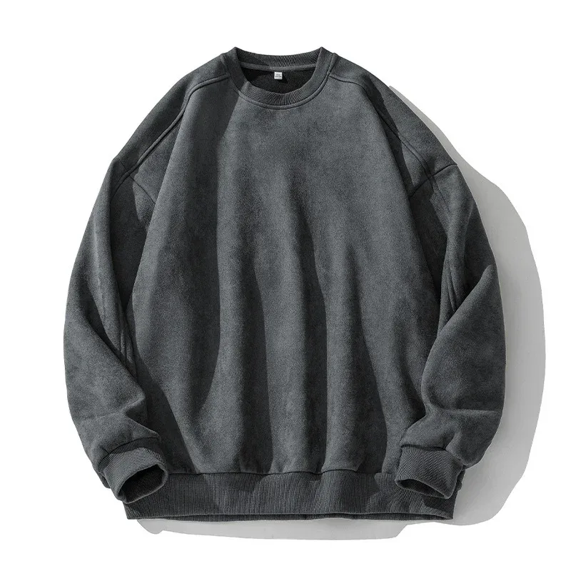 Marka fioletowa bluza męska zamszowa O Neck jesienno-zimowa workowate męskie bluzy Casual z długim rękawem 2026 nowe męskie topy — image 9