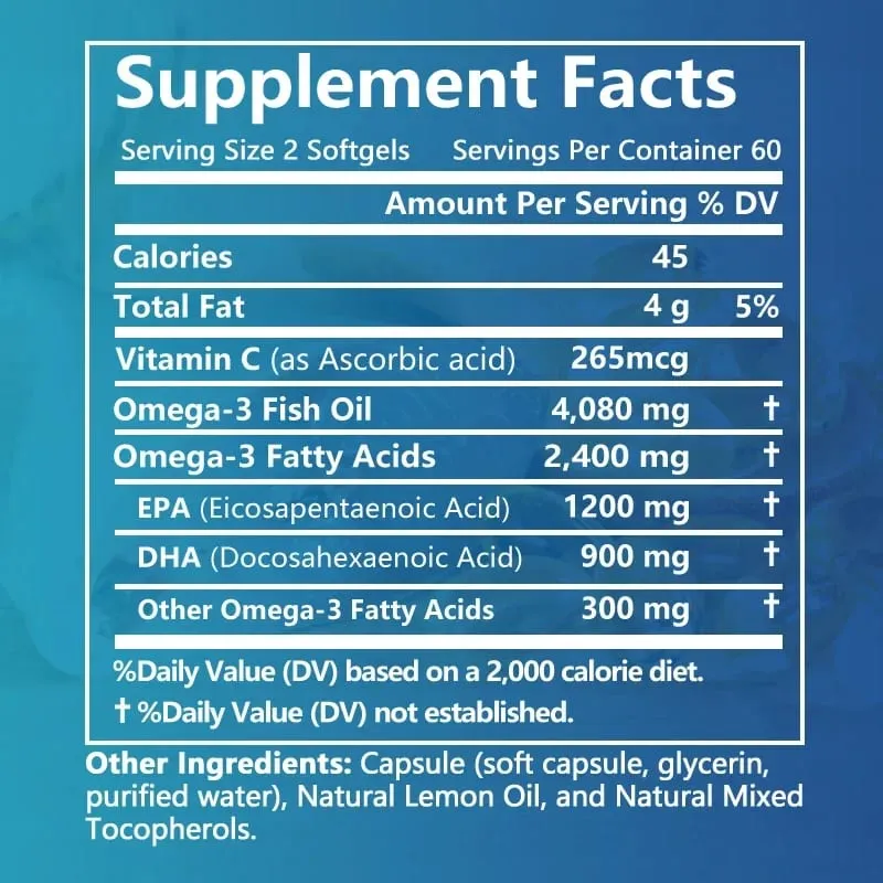 バリンサー 天然オメガ 3 魚油ソフトジェル - トリプル強度高 EPA 1200mg DHA 900mg 非遺伝子組み換えグルテンフリー栄養補助食品 — image 6