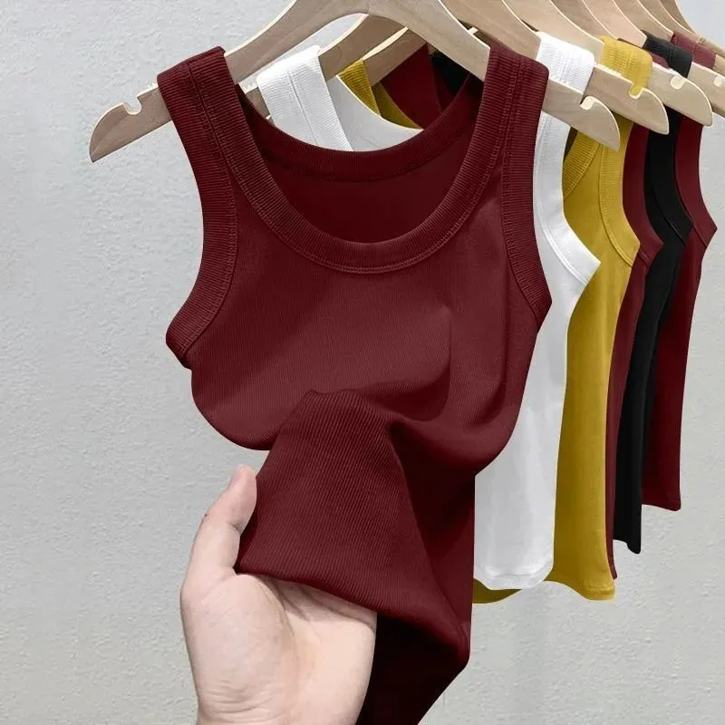 Women's Solid Round Neck RibbedTop Camisole Summer Basic Elastic Spaghetti Strap Top Lightweight Cool Base Shirt Sleeveless Vest — image 2