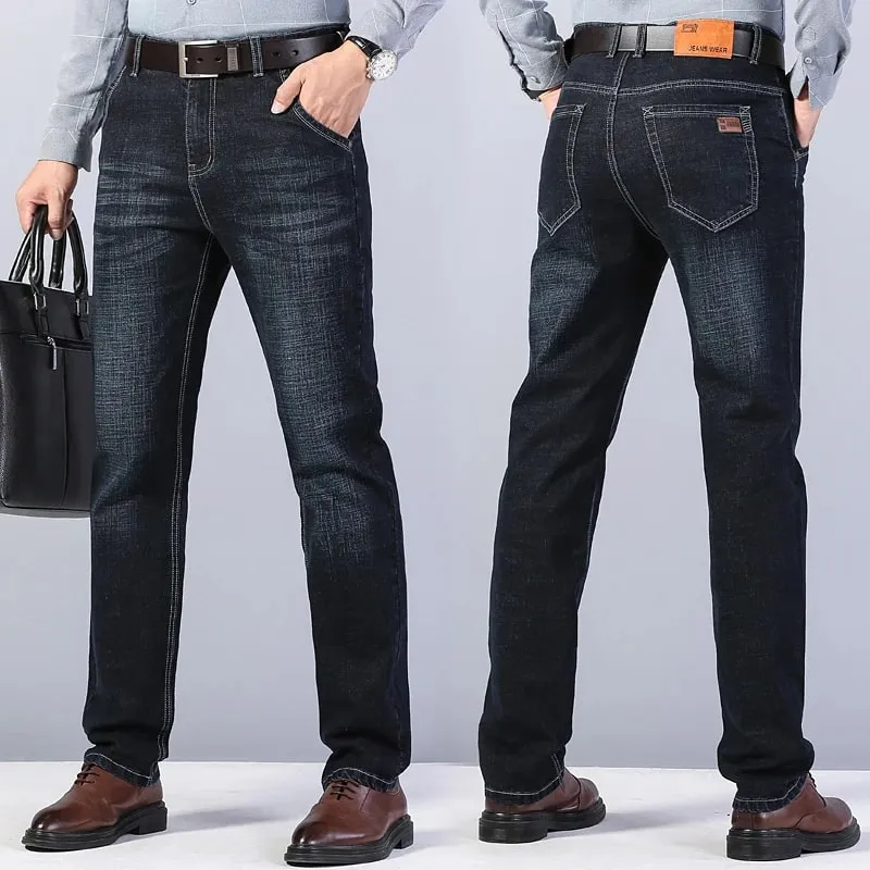 2026 New Men's Stretch Regular Fit Jeans Business Casual Classic Style Fashion Denim Trousers Male Black Blue Gray Pants — image 5