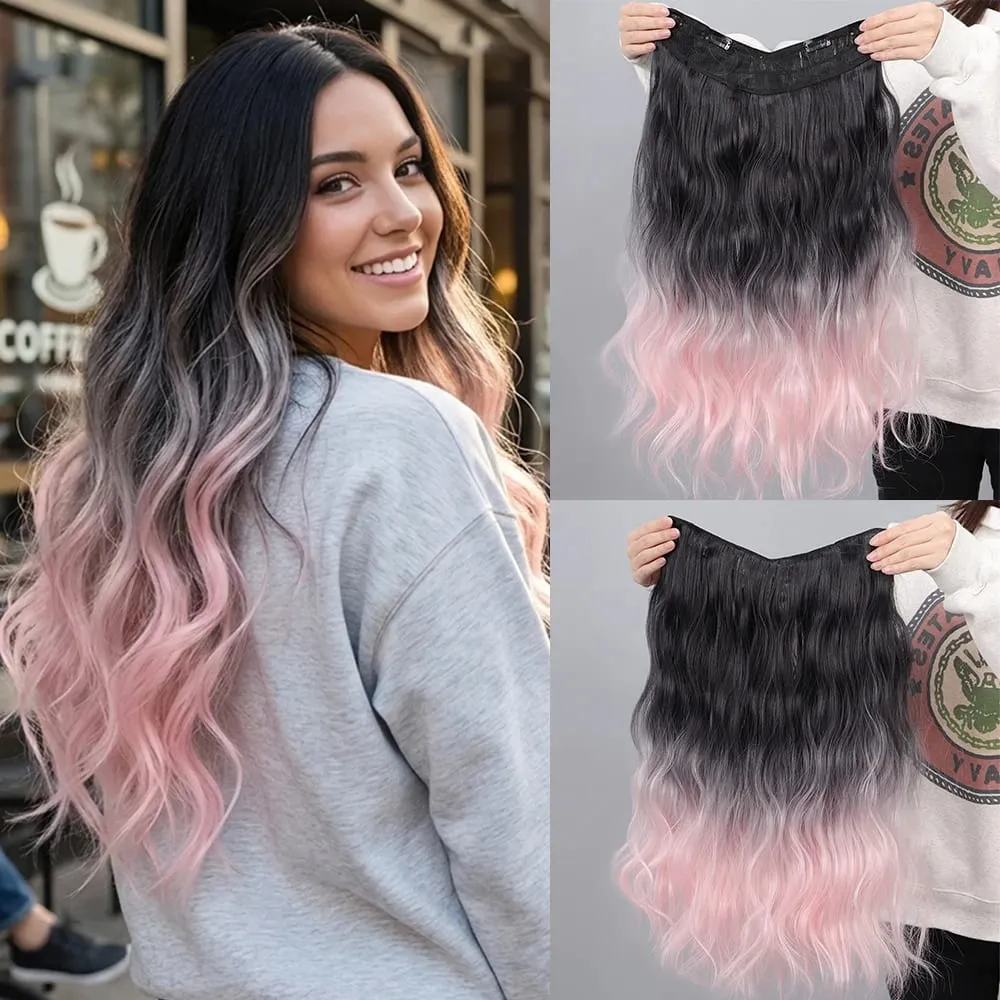 V-shaped One-Piece Synthetic 4 Clip In Hair Extensions Long Straight Hairstyle Hairpiece Colour 55CM Natural Fake Hair — image 1
