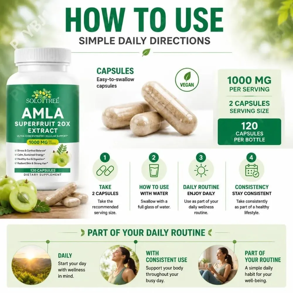 Amla Superfruit 20x Extract Capsules with Phyllanthus Emblica for Promotes Calm Energy Digestive Health Radiant Skin/Hair 120Ct — image 5