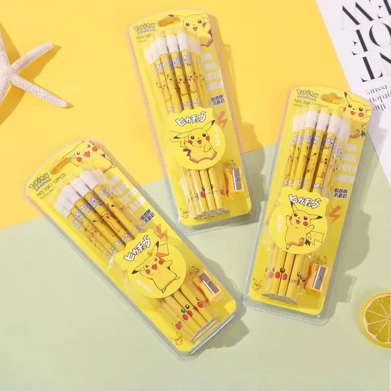12pcs pokemon pencil with Eraser Pencil Sharpener cute pikachu Anime Figure School Supplies Office Stationery Kawaii Tools Gifts — image 3