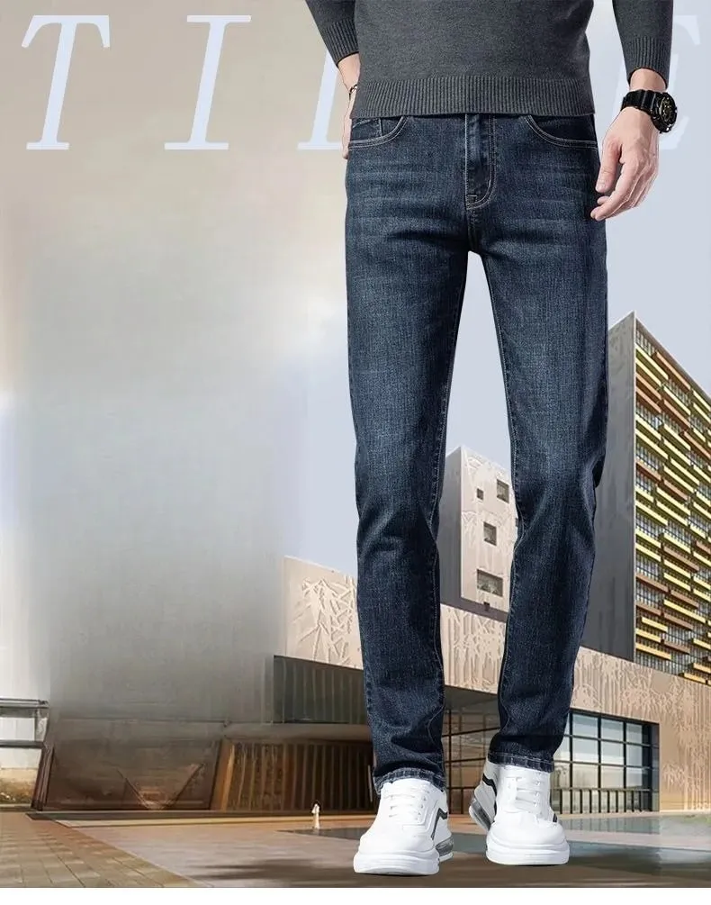 Autumn Winter High Quality Elastic Mens Jeans Cargo Slim Fit Denim Pencil Trousers Midweight Long PantsHighHigh Jeans Man — image 10