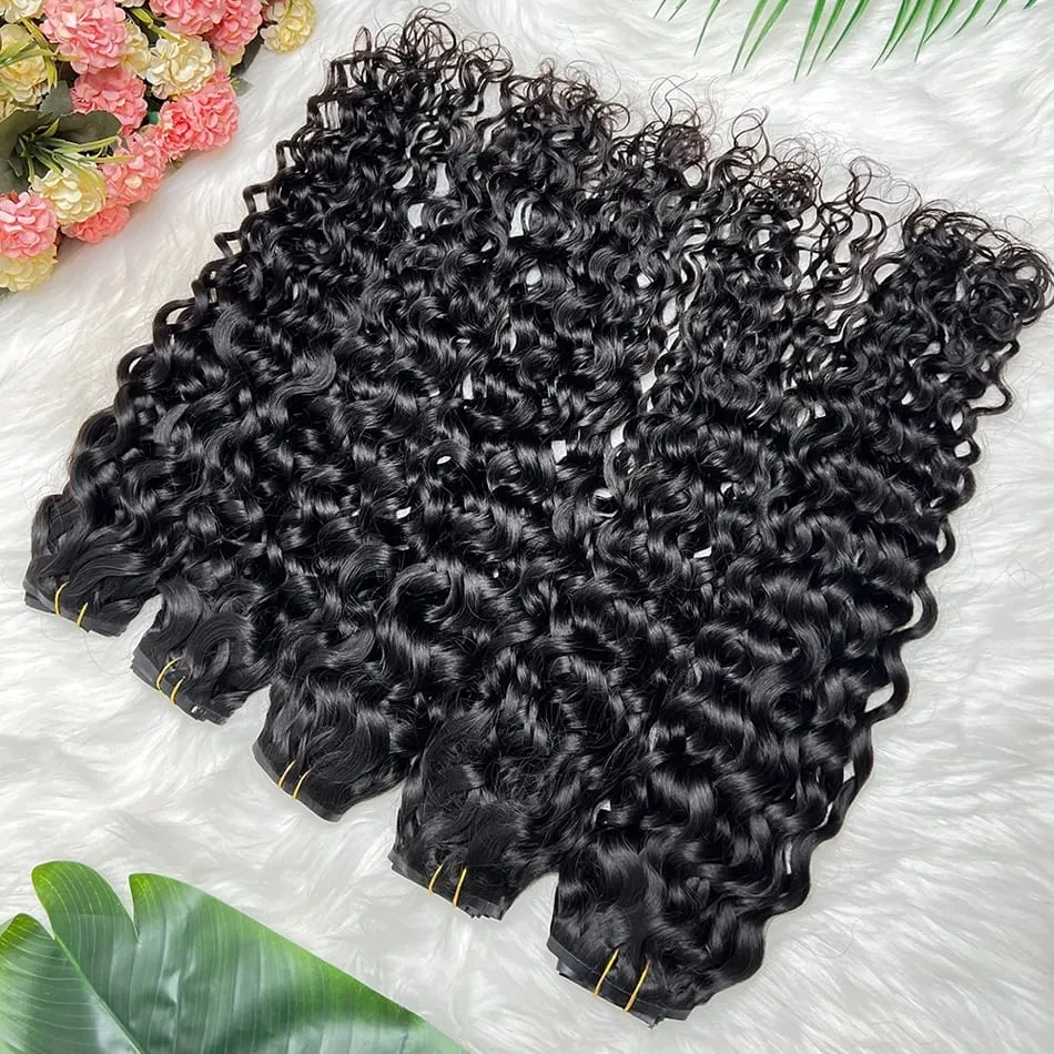Water Wave Clips in Human Hair Extensions Seamless PU Weft Invisible 100grams 7Pcs/Set Full Unprocessed Raw Hair Natural Color — image 6
