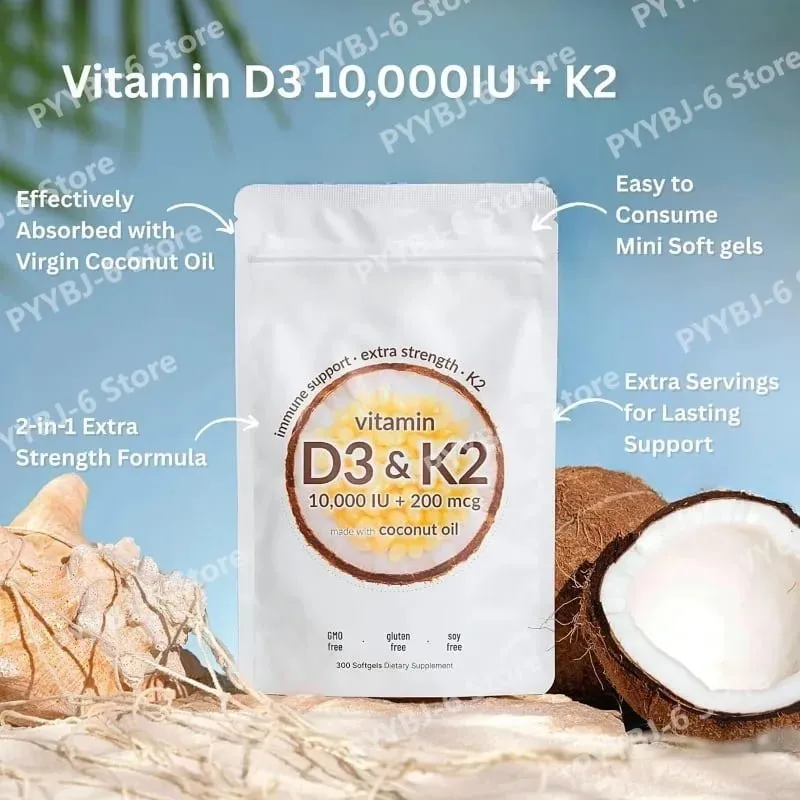 Vitamin D3 & K2 Supplement 10 000 IU Supports Overall Health & Bone Health Non-GMO Gluten Free 300 Softgels for Adult — image 4