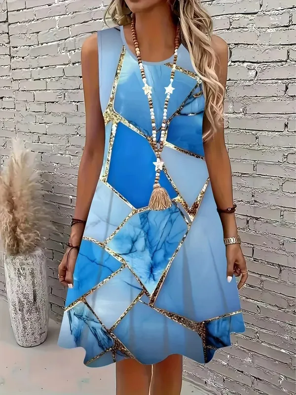 2026 Summer Women's Sleeveless Dresses Knee-Length Round-Neck Dresses Beachy Casual Dresses 3D-Printed Loose-Fitting Dresses — image 8