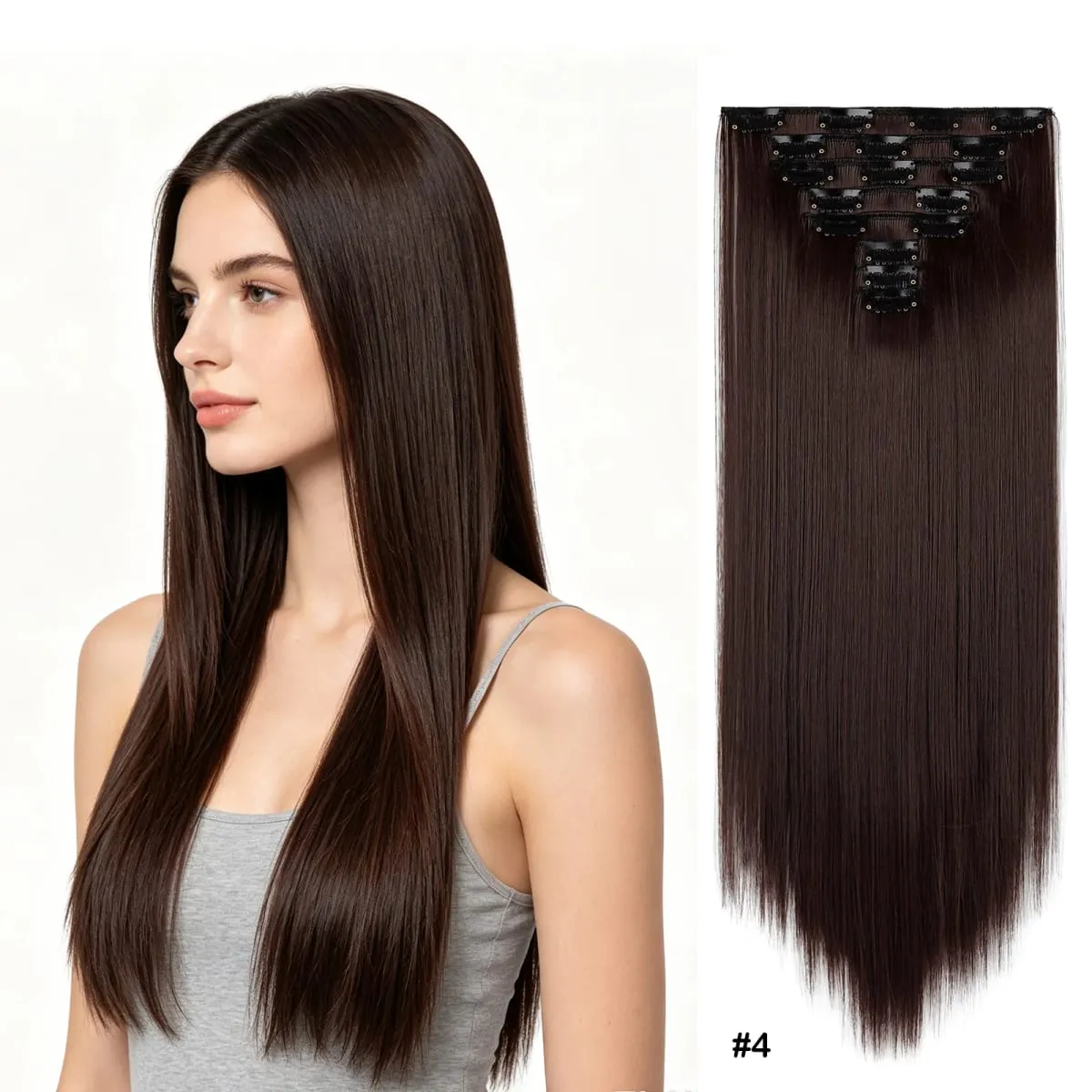8pcs/set Long Straight Matte Synthetic Clip-In Hair Extensions Full Head Extension Hairpieces for Women