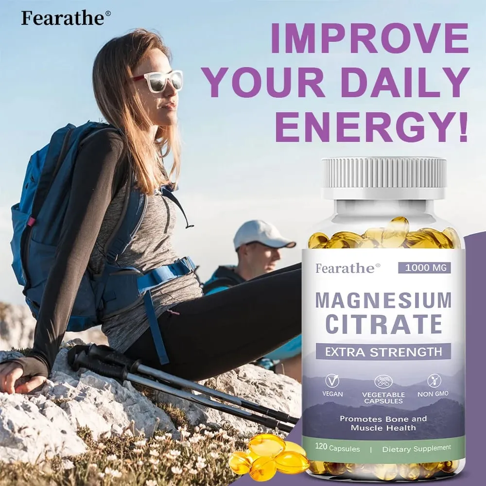 Magnesium Citrate Capsules - Dietary Supplement for Muscle Nerve Bone and Heart Support - Gluten Free Non-GMO - 120 Capsules
