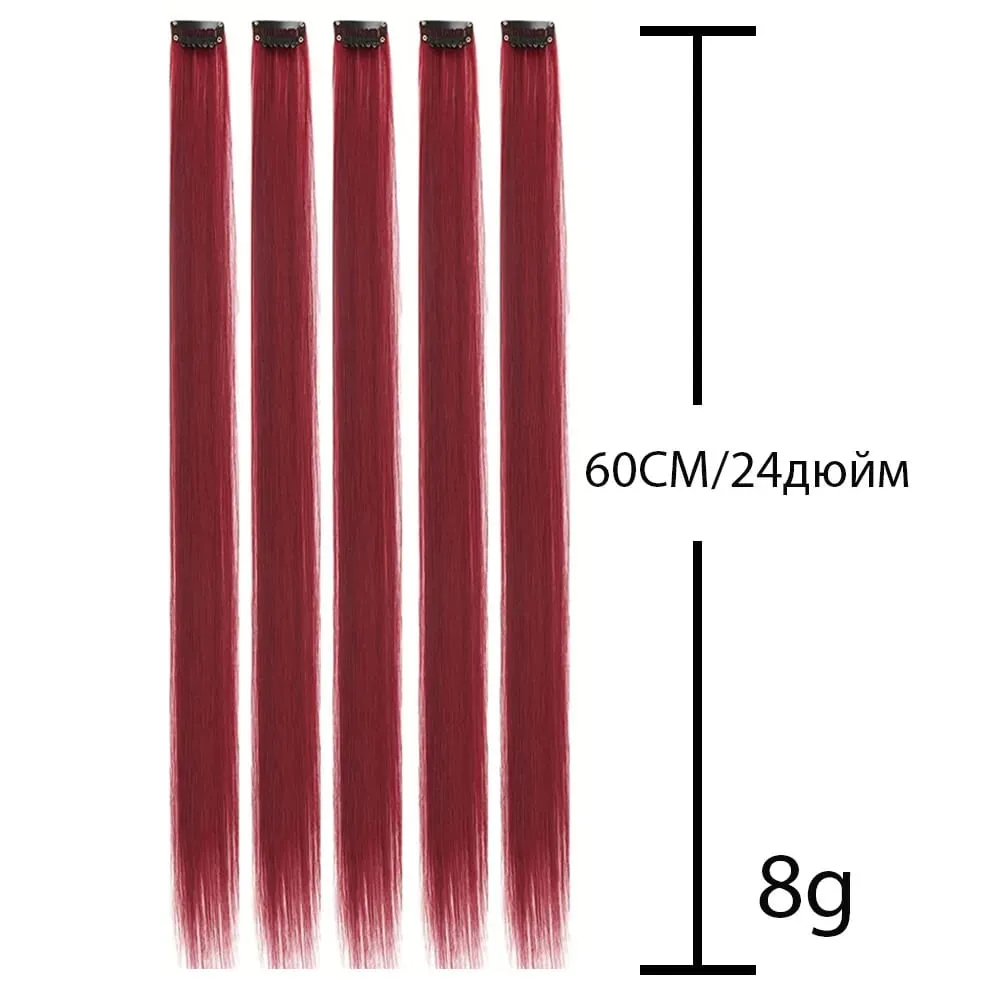 Synthetic Colorful 5pcs/set Clip Hair Extensions High Temperature Long Straight Hairpieces for Women Daily Party Use — image 3