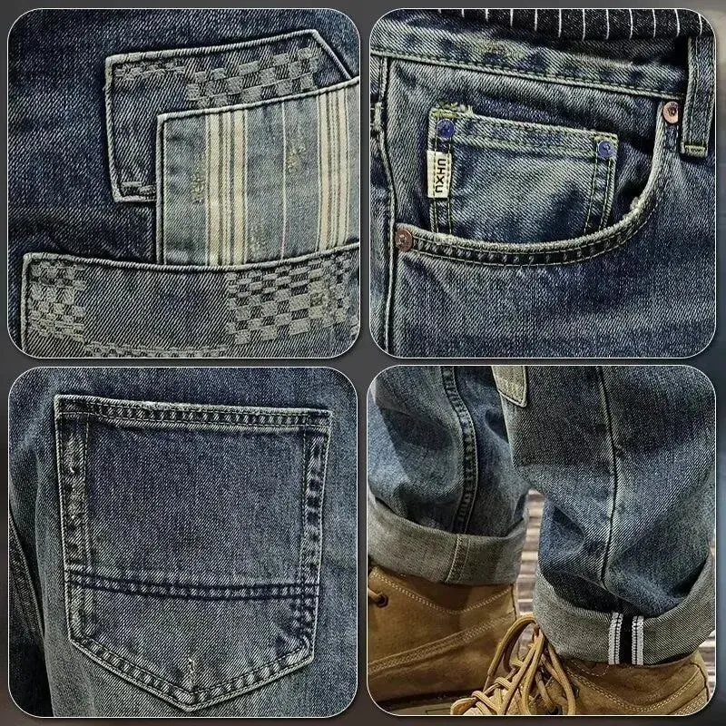 Autumn and Spring New Fashion Trend Retro Sports Straight Leg Printed Jeans Men's Casual Loose Comfortable High Quality Pants — image 6