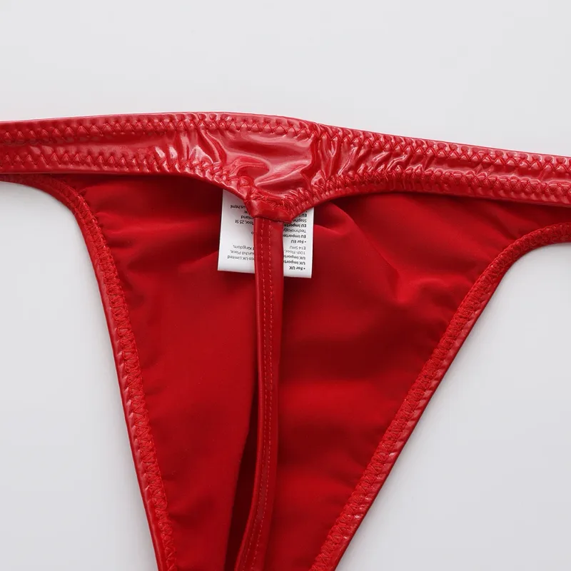 Men Glossy Faux Leather G-string Briefs Thin-Strap Low Waist Underwear Men's Panties Lingerie T-back Male Briefs Lingerie — image 3