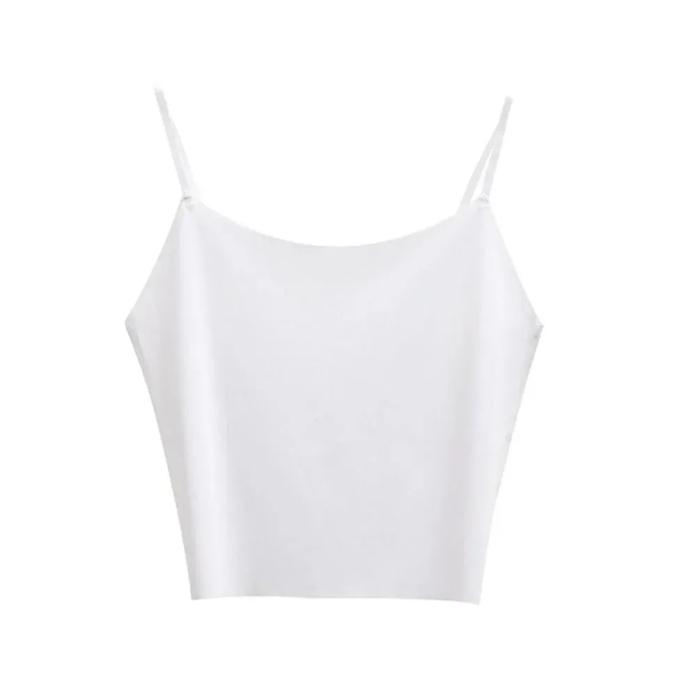 Thin Ice Silk Traceless Sling Tank Top Bralette Crop Tops Strap Skinny Vest Tops Solid Color Slim Fit Sleeveless Camisole Women