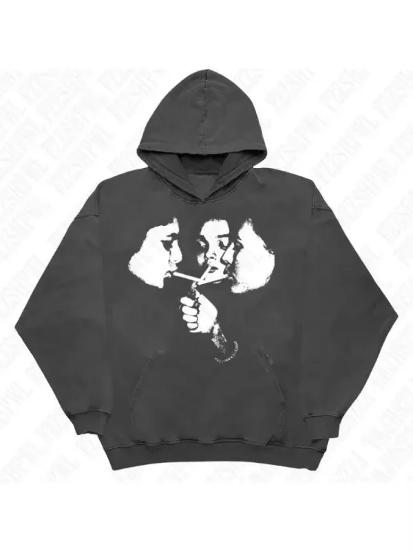 2025 hot trend 2000s men's fashion Harajuku Gothic pattern sports hoodie retro punk hip-hop casual streetwear — image 4