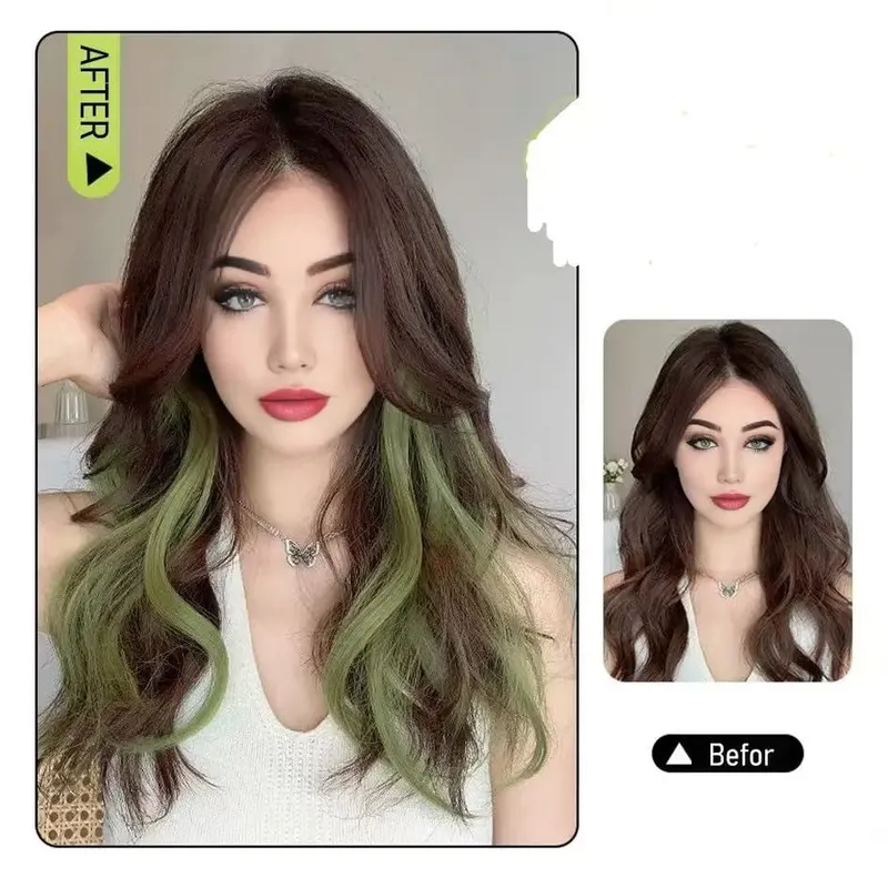 Syntetisk 2 styks sæt 50cm farvet krøllet hår extensions water wave pink blå lilla Halloween juleparyk — image 3