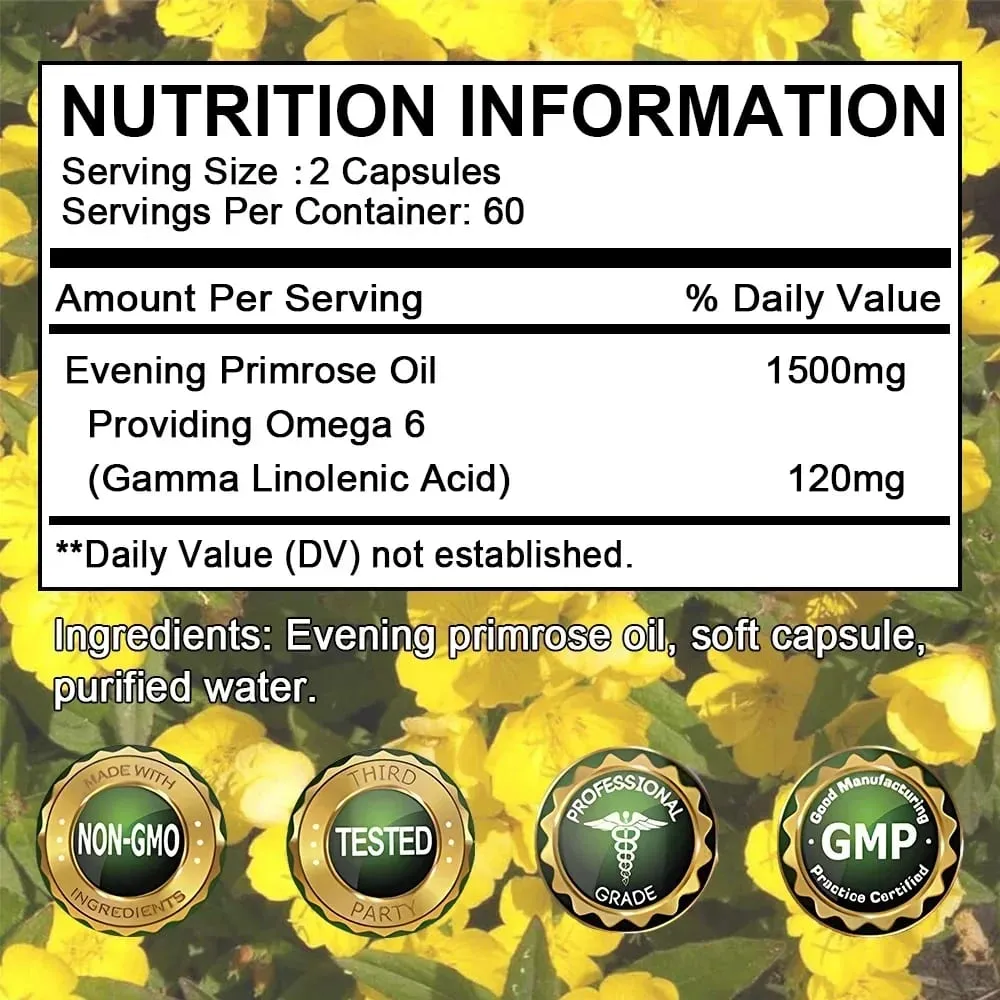 Evening Primrose Oil Supplement Capsules 1500 Mg * 120 Capsules - Supports Hormonal Balance — image 6